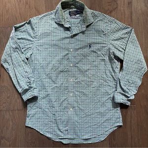 Ralph Lauren Polo Performance Green & Blue Plaid Dress Shirt Men’s Size Medium